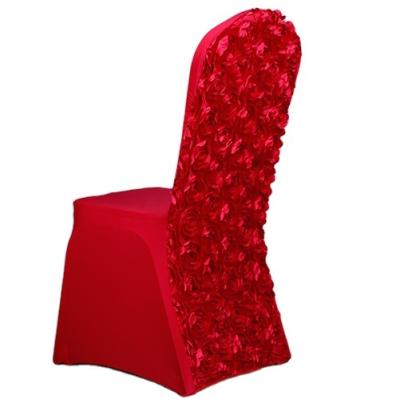 China Durable Elegant Machine Washable Luxury High Stretch Spandex Wedding Banquet Dining Spandex Rosette Flower Chair Cover Seat Covers For Wedding Banquet Chair for sale