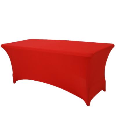 China Yantai Tongli 6Ft Waterproof Spandex Red Rectangular Fitted Tablecloths For Wedding Party for sale