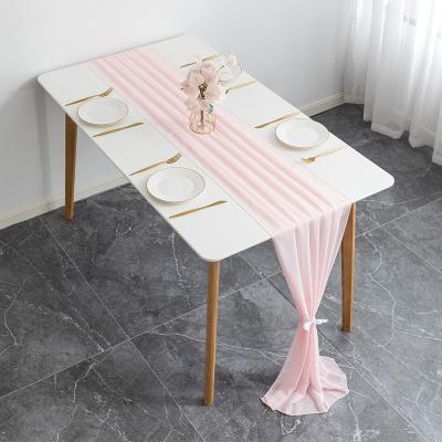 China Modern hot selling rustic romantic pink chiffon gauze gauze table runner amazon table runner for wedding party for sale