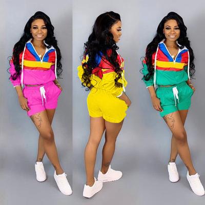 China Anti-pilling Wish Ebay Fashion Women Autumn Two Piece Short Set Summer Patchwork Shorts And Hoodie 2 Piece Tracksuit for sale