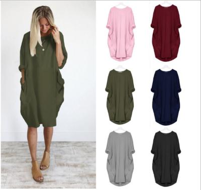 China Lady's Multi Anti-Static Fashionable Women's Casual Loose Large Size Mix Color 6XL Dress Fall Pocket Dresses for sale