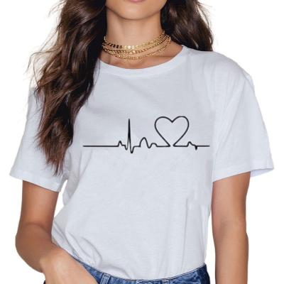 China Anti-Wrinkle Cheap Big Discount Price Women's T-shirt O Neck Love Print Casual T-shirts Black White Clothing for sale