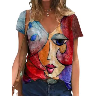 China Wholesale OEM Anti Pilling Subtract Graphic T Shirts For Women Plus Size V Neck Blouse for sale