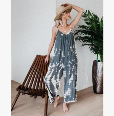 China Women's Elegant Anti-pilling Summer Wide Leg Overalls Casual Dye 1 Piece Romper Wholesale Without Tie Back for sale