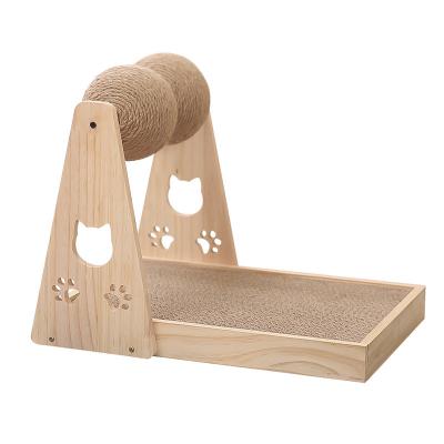 China New Viable Cute Sisal Ball Hub Solid Wood Scratch Board Cat Toy Claw Rubbing Itching Built-in Cat Scratch Board for sale