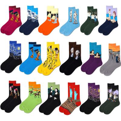 China New Literary Mona Lisa Men's Breathable Socks and Van Gogh Art Retro Starry Sky Oil Painting Tube Socks for sale