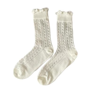 China Antibacterial Lace Hollow Mesh Cute Socks For Women Japanese Black And White Slim Teen Girl JK Tube Socks Cute Socks For Women for sale