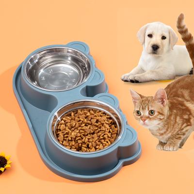 China Custom Viable Cat Feeder Double Pet Bowl Double Silicone Non-Slip Dog Stainless Steel Dog Displacement Bowls for sale