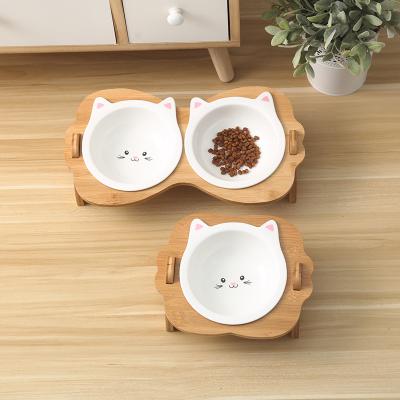 China New Arrival A350 2022 Sustainable No Spill Raised Ceramic Dog Pet Bowl With Stand Lunch Box Double Sublimation Chat Raised Cat Food Bowl for sale