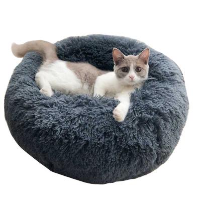 China Designer A200 Donut Cat Dog Bed Plush Pillow Faux Fur Dog Sink Deep Sleep Comfy Warm Pet Cat Nest for sale