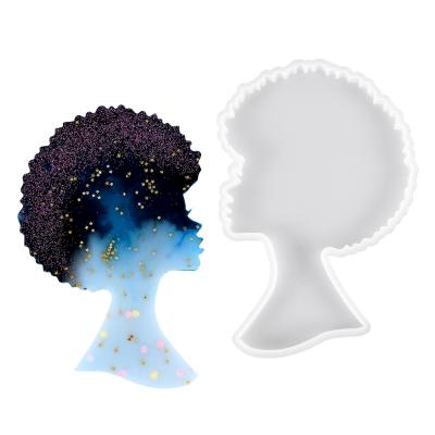 China Disposable Afro Female Serving Panel Mold Resin Silicone Afro Agate Head Tray Mold For DIY Coaster Tray for sale