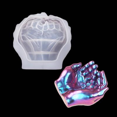 China DIY Resin Epoxy Crystal Disposable Ashtray Storage Box Mold Dish Two Hand Folded Silicone Mold for sale