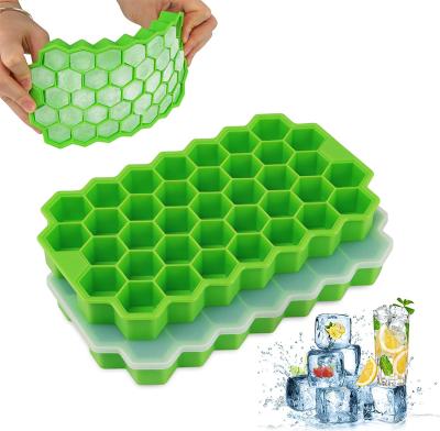 China Home Appliance Easy Release Honeycomb Maker Trays BPA Reusable 37 Cavities Silicone Free Ice Cube Molds Custom Shape Ice Tray Cube Without Lid for sale