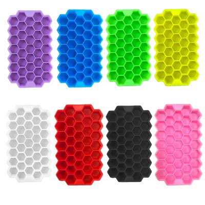 China Wholesale Free Sample Home Appliance BPA Free Manufacturer 37 Holes Honeycomb Shape Food Grade Silicone Ice Cube Tray Molds With Lids for sale