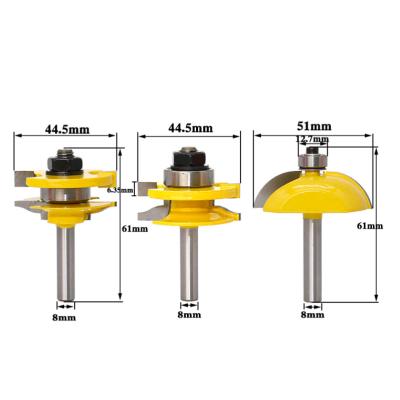 China Wood Trimming and Cutting L-N108-1 Series 3pcs 8mm Rail and Stile Router Bits Set Cove Expanded Panel Machines High Quality Wood Cutting CNC Endmill wood for sale