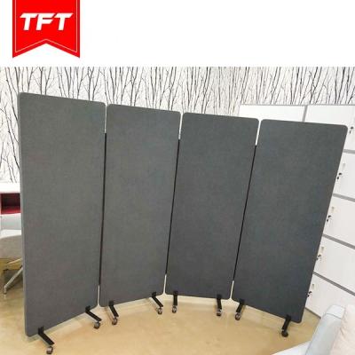 China Modern Free Standing Portable Modular Rolling Partition Wall 4 Panel Office Acoustic Screens for sale