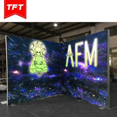 China Elegant Appearance Aluminum Free Standing Trade Show Exhibit Backlit Led Fabric Frameless Light Box for sale