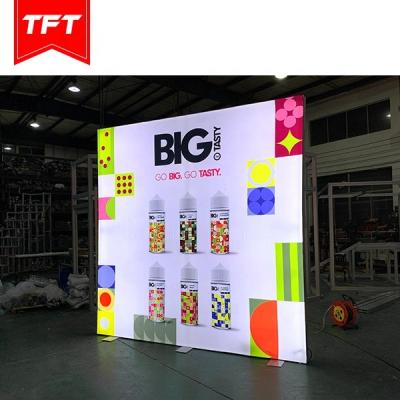 China Stylish Appearance Portable Shanghai Silicone Edge Graphic 2 Sided Lit 8X8 Tension Fabric Display Backdrop Stand for sale