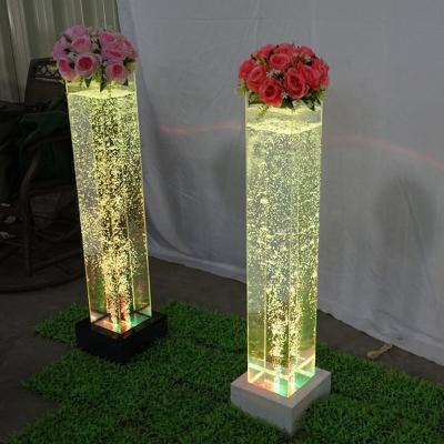 China Water Bubble and Acrylic Pillars Wedding Decoration Hotel Lobby Restaurant Lobby Light Color Square Pillar Water Bubble Column Flower Colorful Wedding Pillars for sale