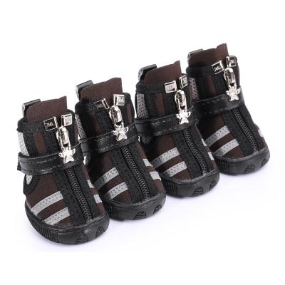 China Wholesale Viable Four Seasons Mesh Casual Pet Shoes Fashion 4 Pcs Breathable Dog Shoes Reflective Striped Puppy Shoes for sale