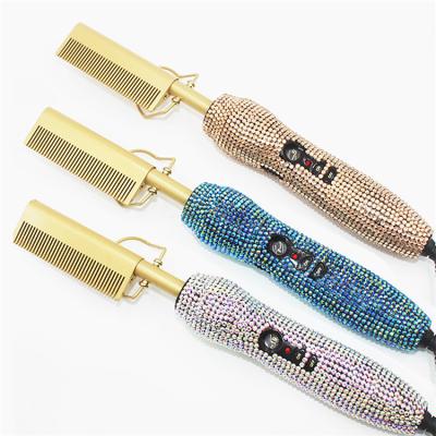 China Home Custom Straightener Air Iron Straightening Hot Bling Electric Hair Hotcomb Heated Comb Curling Electric Pressing Comb for sale