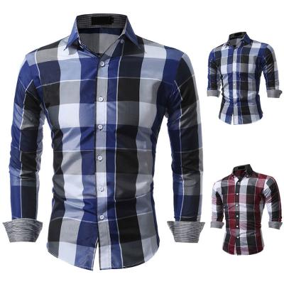 China Other Men's Slim Plaid Dress Shirt Plus Size Shirt Casual Long Sleeve Shirt for sale