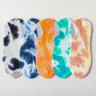 China Fashion Breathable Tie Dyed Socks Unisex Shallow Breathable Silicone Cotton Boat Socks Thin Mouth Socks for sale