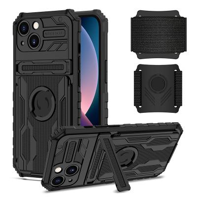 China Shockproof 3 in 1 Hard Case with Kickstand Phone Back Cover Strap Moblie Accessories for iPhone 13 for sale