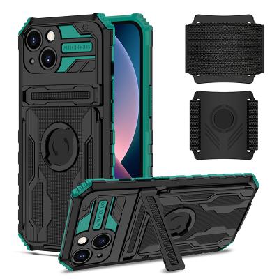 China Shockproof Phone Accessories 2 in 1 Hybrid Wristband Mobile Cover for iphone 13 pro kickstand phone case for sale