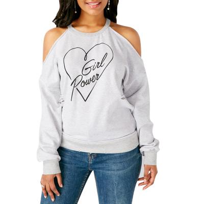 China Sustainable Fashion Sexy Loose Comfortable Women's Heart Shaped Letter Printed Off The Shoulder Long Sleeve Round Neck Top for sale