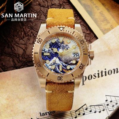 China San Martin CUSN8 NH35 bgw9 Sapphire Copper Bronze Free Full Current 20atm Diver Full Current San Martin Boat Rts Calendar Automatic Mechanical Leather Watch For Sale for sale