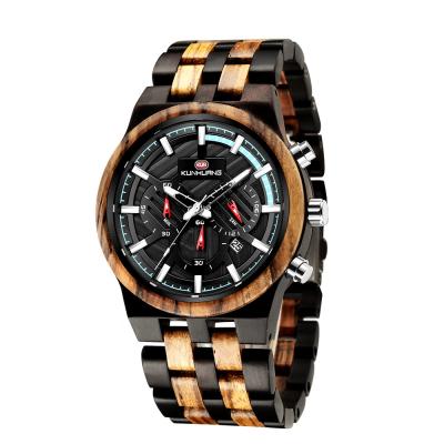 China Chronograph Rts 1pcs stock can be movement luxury multifunctional bamboo quartz drop ship zebra wood watch for sale for sale