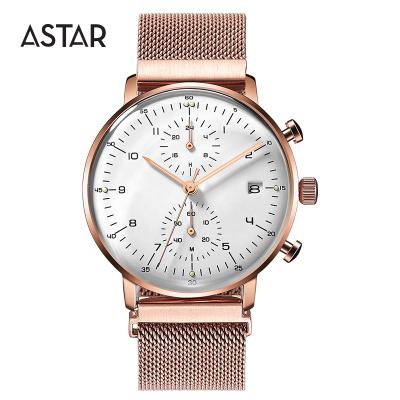 China OEM logo low moq date stainless steel mesh strap luminous watch men's chrono- 5atm 316L Japan automatic custom glass dome movement for sale for sale