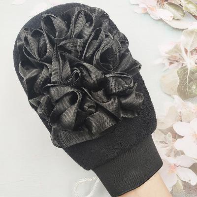 China EXFOLIATE Mesh Puff Polyester Sponge Bath Gloves High Quality Double Side Squishy Body Exfoliating Glove for sale