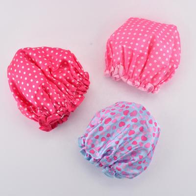 China Fashion New Sustainable Professional Satin Double Layers Custom Bathing Shower Cap Waterproof Hair Cap for sale