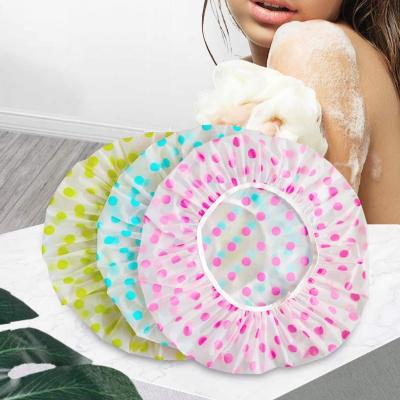 China EVA Plastic Shower Cap Elastic Reusable Waterproof Reusable Hair Cap Beauty Salon Spa Bathing Shower Caps for sale