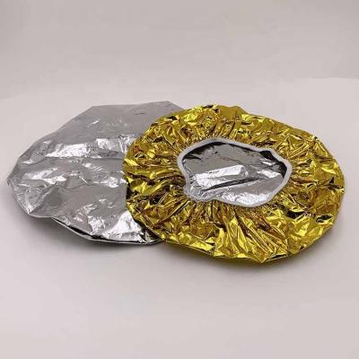 China Viable Cheap Price Gold And Silver Single Layer Tin Foil Waterproof Bathing Shower Cap for sale