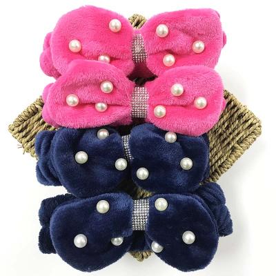 China New Arrival Comfortable Soft Microfiber Bowtie Headbands Pearl Hair Band Elastic Hair Band Hair Spa for sale