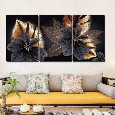 China Contemporary Abstract Gold Flower Posters And Nordic Print Wall Decor 3 Piece Luxury Pictures On Canvas Art Painting For Living Room for sale