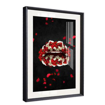 China Fashion Contemporary Red Modern Wall Art Decor Wall Art Poster And Prints Black Romantic Lip Flower Lover Canvas Painting Gift For Living Room for sale