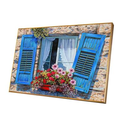 China Contemporary Vintage Wall Art Home Decor Windows With Flowers Still Life Classic Oil Painting Canvas Print Poster Picture For Living Room for sale