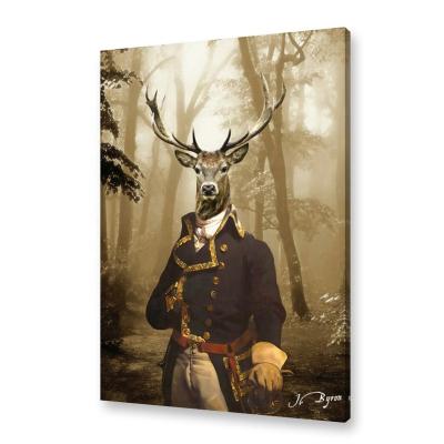 China Contemporary General Deer In The Wall Art Canvas Painting Wall Decor Poster Prints Smoking Lion Monkey Uniforms Funny Animal Pictures for sale