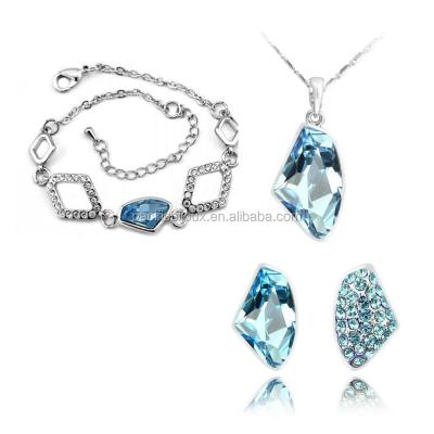 China Hyperbole Austria rhinestone jewelry set taki sea blue crystal jewelry crystal jewelry set for sale