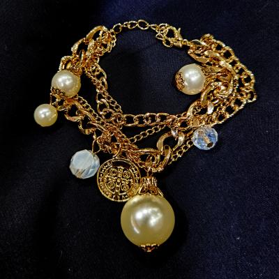 China Neo-Gothic Crystal Gold Bangle Jewelry 18K Gold Bracelet Fashion Bangle Multilayer Pearl Gold Jewelry for sale