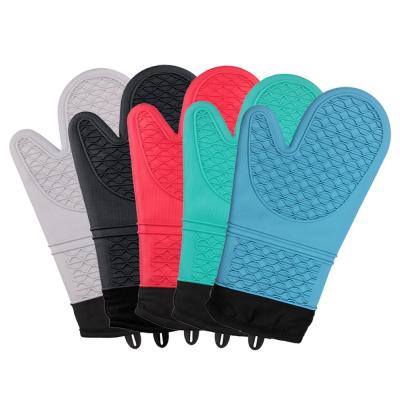 China Long Waterproof Non-slip Silicone Stocked Golves Cooking Grilling Gloves Heat Resistant Silicone Oven Mitts BBQ Kitchen Glove for sale