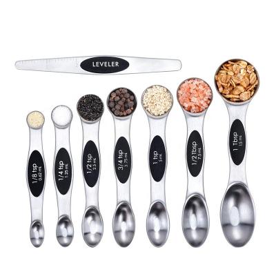 China 8 Pieces Cooking Accessories Sustainable Kitchen Stainless Steel Tool End Double Side Sided Magnetic Head Measuring Seasoning Spoons for sale