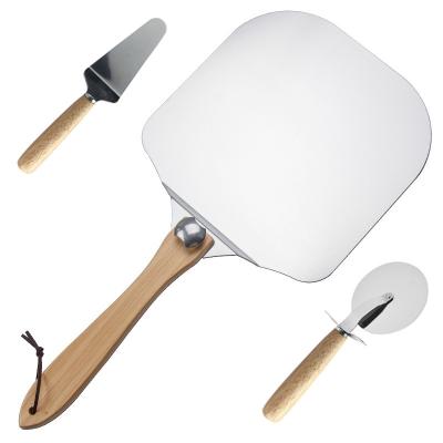 China Viable Custom Foldable Wooden Handle Pizza Accessories Aluminum Spatula Shovel Paddle Set for sale