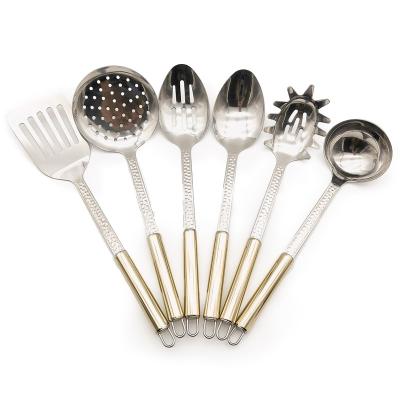 China Viable High Quality Titanium Gold Plating Stainless Steel Kitchen Accessories Tool Kitchen Utensil Set With Steel Handle for sale