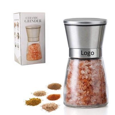 China Viable Manual Adjustable Refillable Shaker Grinder Spice Grinder Spice Grinder Glass Bottle Jar Stainless Steel Seasoning Lid for sale