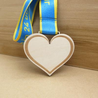 China Europe Cheap Prize Wooden Blank Medals Printing Custom Clear Logo Sports Souvenir Medal Running With Ribbon for sale